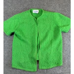 VINTAGE Tanner Cardigan Sweater Womens Medium Green Short Sleeve Boucle Knit